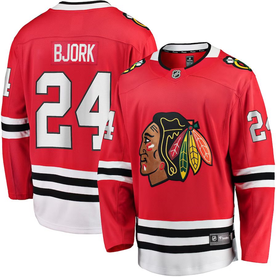 Men Chicago Blackhawks #24 Anders Bjork Fanatics Branded Red Home Breakaway NHL Jersey